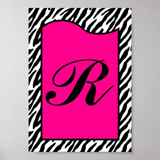 5 x 7 Letter Wall Art Hot Roze Zebra Dierenafdrukk Poster (Voorkant)