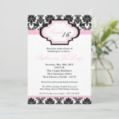 5 x 7 Light Pink Damask Sweet 16 Birthday Invitati Kaart (Staand voorkant)