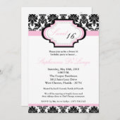 5 x 7 Light Pink Damask Sweet 16 Birthday Invitati Kaart (Voorkant / Achterkant)