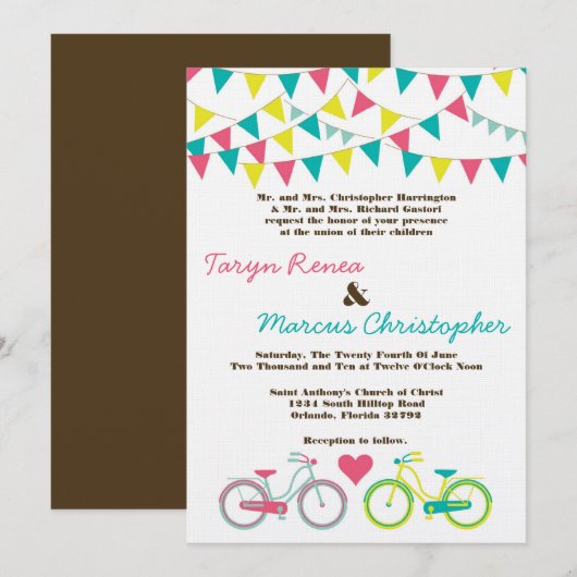 5 x 7 Lovers Bike Bicycle Carniva Weddenschap Kaart (Voorkant / Achterkant)