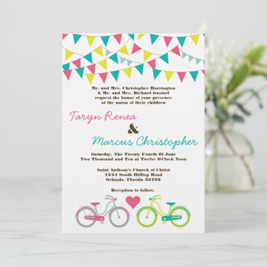 5 x 7 Lovers Bike Bicycle Carniva Weddenschap Kaart (Staand voorkant)