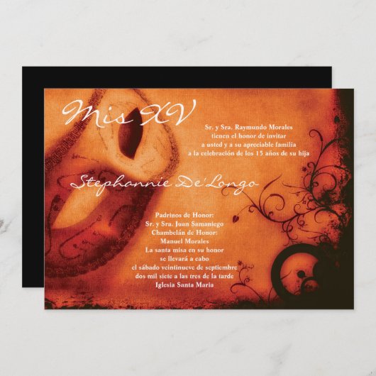 5 x 7 Masquerade Quinceanera Birthday Uitnodiging (Voorkant / Achterkant)