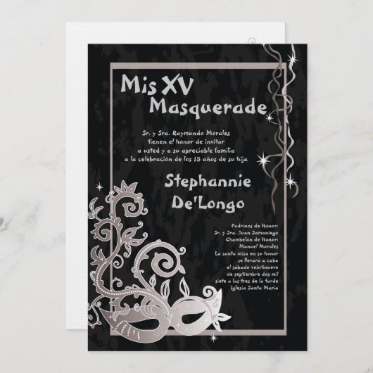 5 x 7 Masquerade Quinceanera Birthday Uitnodiging (Voorkant / Achterkant)