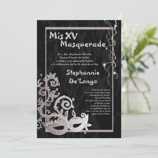 5 x 7 Masquerade Quinceanera Birthday Uitnodiging (Staand voorkant)