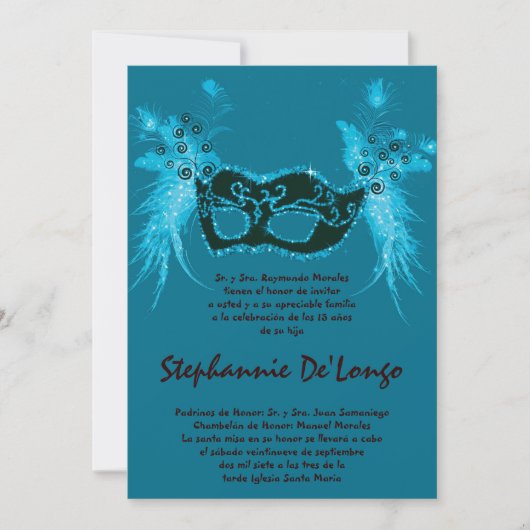 5 x 7 Masquerade Quinceanera Birthday Uitnodiging (Voorkant)
