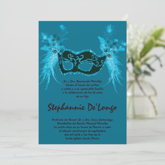 5 x 7 Masquerade Quinceanera Birthday Uitnodiging (Staand voorkant)