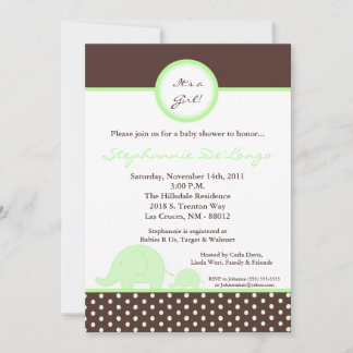 5 x 7 Mod Neut Green Elephant Baby shower Invitati Kaart