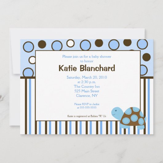5 x 7 Mod Turtle Blue Trendy Dot Baby shower Kaart (Voorkant)