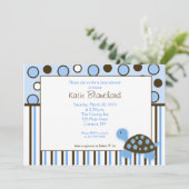 5 x 7 Mod Turtle Blue Trendy Dot Baby shower Kaart (Staand voorkant)