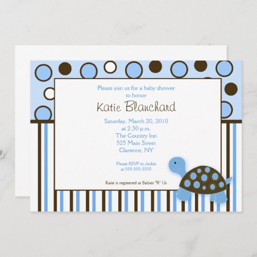5 x 7 Mod Turtle Blue Trendy Dot Baby shower Kaart (Voorkant / Achterkant)