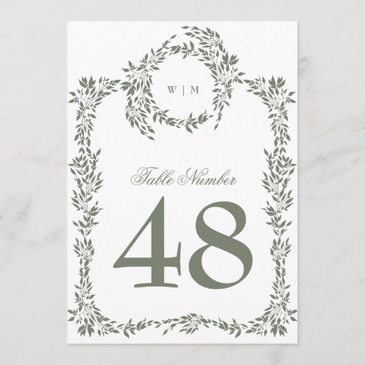 5 x 7 Monogram Krans Sage Groene Tafelnummers (Achterkant)