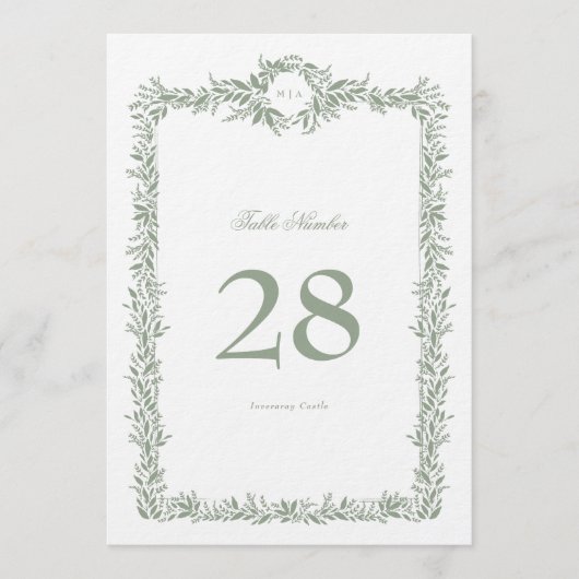 5 x 7 Monogram saliekrans Klassieke Tafelnummers (Voorkant)