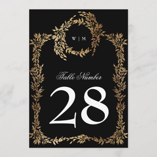 5 x 7 Monogram Zwart Crest Klassieke Tafelnummers (Voorkant)