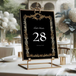 5 x 7 Monogram Zwart Goud Krans Tafelnummers