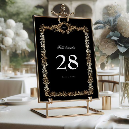 5 x 7 Monogram Zwart Goud Krans Tafelnummers