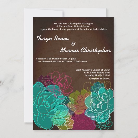 5 x 7 Neon Spring Floral Flower Wedding Invitation Kaart (Voorkant)