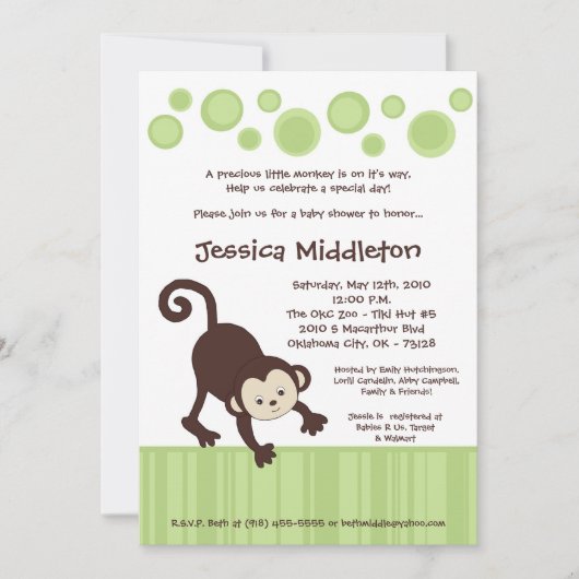 5 x 7 Neutra Pop Monkey Dance Baby shower Invitati Kaart (Voorkant)