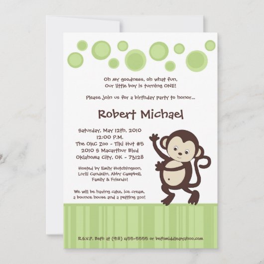 5 x 7 Neutra Pop Monkey Dance Birthday Invitation Kaart (Voorkant)
