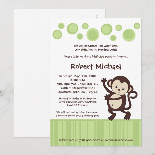 5 x 7 Neutra Pop Monkey Dance Birthday Invitation Kaart (Voorkant / Achterkant)