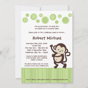 5 x 7 Neutra Pop Monkey Dance Birthday Invitation Kaart