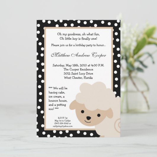 5 x 7 Neutraal Boerderij Sheep Birthday Party Invi Kaart (Staand voorkant)