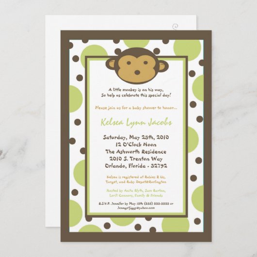 5 x 7 Neutrale Modern Mod Monkey Baby shower Uitno Kaart (Voorkant / Achterkant)