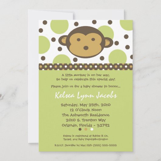 5 x 7 Neutrale Modern Mod Monkey Baby shower Uitno Kaart (Voorkant)
