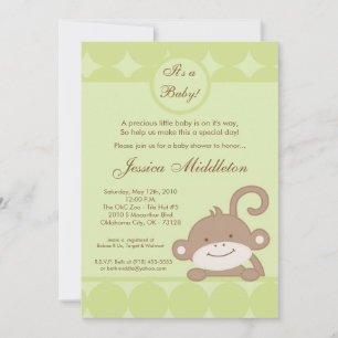 5 x 7 Neutrale PolkaDot Monkey Baby shower Uitnodi Kaart