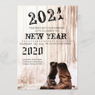 5 x 7 nieuwe jaren Eve Invitation Boots Country Ru Kaart