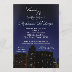 5 x 7 NY City Lights Sweet 16 Birthday Invitation Kaart