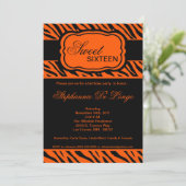 5 x 7 Oranje Zebra Print Birthday Party Invitation Kaart (Staand voorkant)