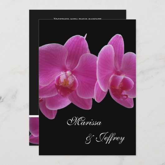 5 x 7 Orchidee bruiloft uitnodiging — Paarse orchi (Voorkant / Achterkant)