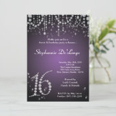 5 x 7 Paarse Diamond Sweet 16 Birthday Invitation Kaart (Staand voorkant)