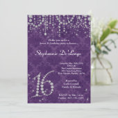 5 x 7 Paarse Diamond Sweet 16 Birthday Invitation Kaart (Staand voorkant)