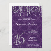5 x 7 Paarse Diamond Sweet 16 Birthday Invitation Kaart (Voorkant / Achterkant)