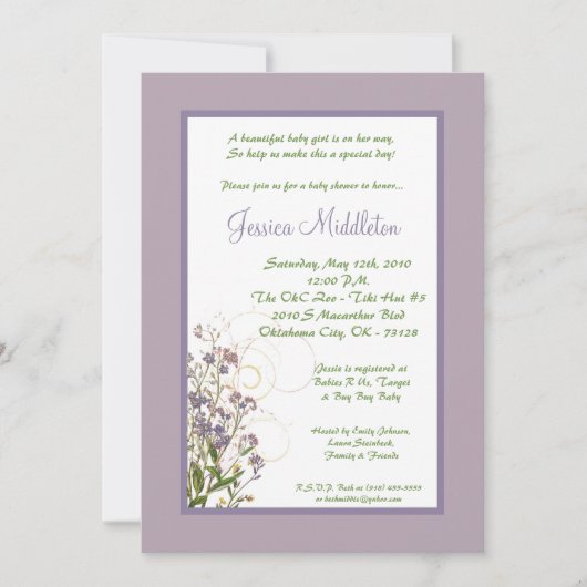 5 x 7 Paarse Iris Flower Baby shower Invitation Kaart (Voorkant)