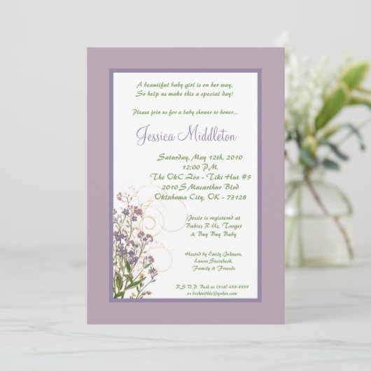 5 x 7 Paarse Iris Flower Baby shower Invitation Kaart (Staand voorkant)
