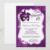 5 x 7 Paarse Masquerade Masker 16 Birthday Uitnodi Kaart (Voorkant / Achterkant)
