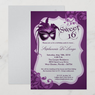 5 x 7 Paarse Masquerade Masker 16 Birthday Uitnodi Kaart