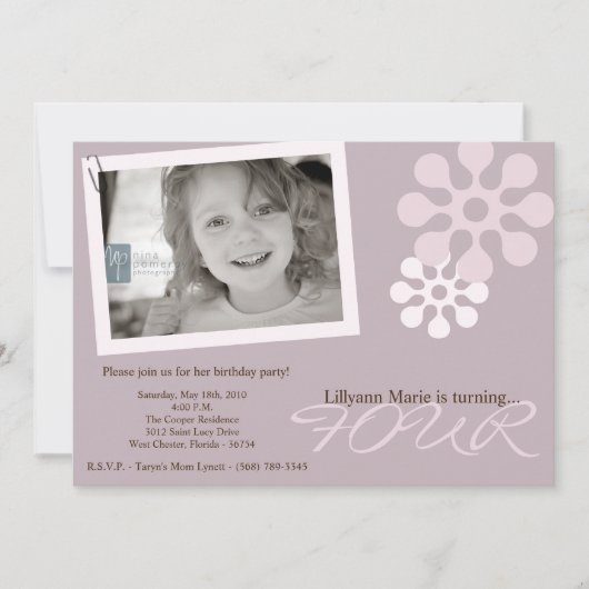 5 x 7 Paarse ventilator foto van Birthday Party Kaart (Voorkant)