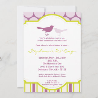 5 x 7 Paarse vogelpootkadop Bridal Shower Invitati Kaart