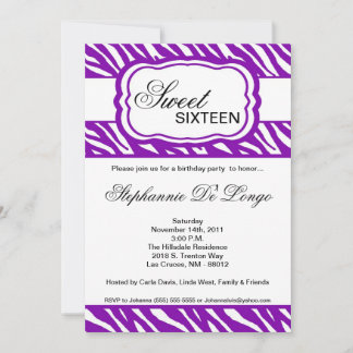 5 x 7 Paarse Zebra Print Birthday party nodiging Kaart