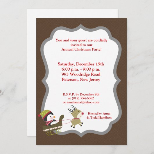 5 x 7 Penguin/Reindeer Kerstspellen Uitnodiging (Voorkant / Achterkant)