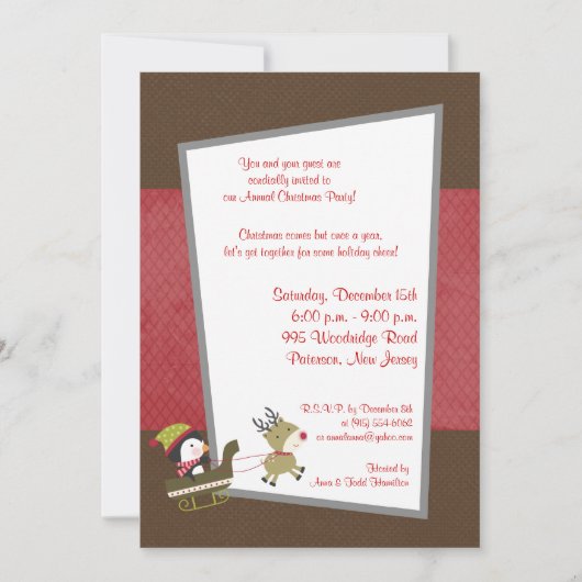 5 x 7 Penguin/Reindeer Kerstspellen Uitnodiging (Voorkant)