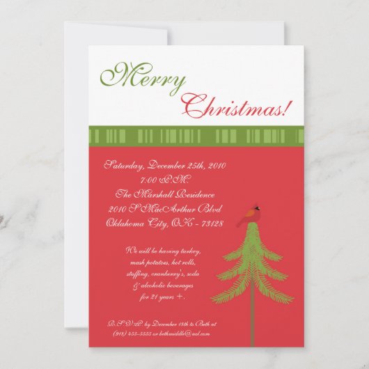 5 x 7 Pine Tree Red Robin Kerstparty uitnodiging (Voorkant)