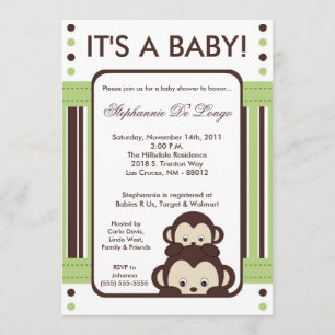 5 x 7 Pop Monkey Neutral Jung Baby shower Invitati Kaart