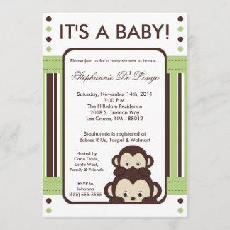 5 x 7 Pop Monkey Neutral Jung Baby shower Invitati Kaart