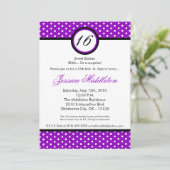 5 x 7 Purpl White Polka Dot 16th Birthday Invitati Kaart (Staand voorkant)
