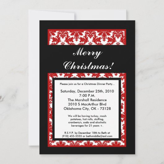 5 x 7 Red Black Damask-kerstfeestdag Kaart (Voorkant)