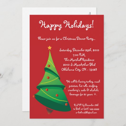 5 x 7 Red XMAS Tree-kerstfeest Kaart (Voorkant / Achterkant)